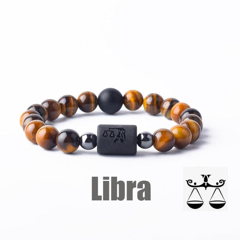 image-Tiger Eye Stone Zodiac Bracelet - Natural Stone Beaded