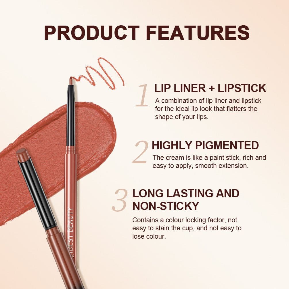 image-QIBEST Lipstick Lip Liner Set - Matte Nude Waterproof