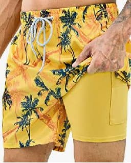 image-Men's 3D Print Swim Trunks - 2 Pack Quick Dry Stretch Shorts with Compression