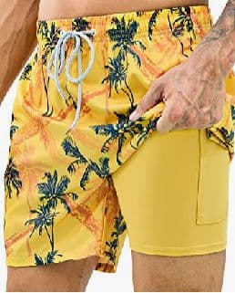 image-Men's 3D Print Swim Trunks - 2 Pack Quick Dry Stretch Shorts with Compression