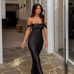 image-2023 Spring and Summer European and American New Ins One Shoulder Tube Top Satin Hip-Hip Backless Women's Dress Long Dress Evening Dress