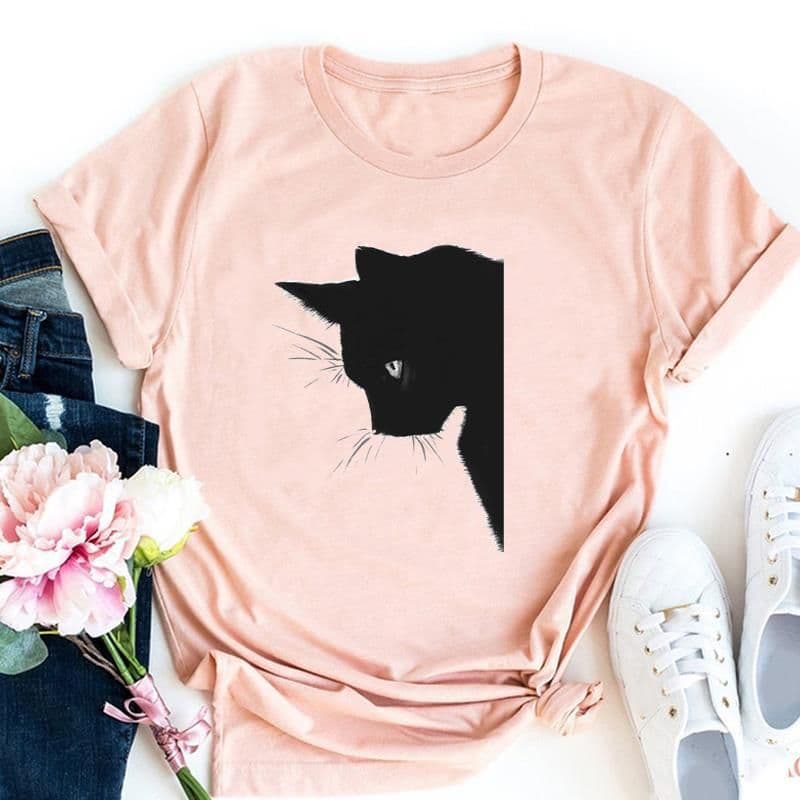 image-Cute Cat Print T-Shirt - Milk Silk 5XL Short Sleeve