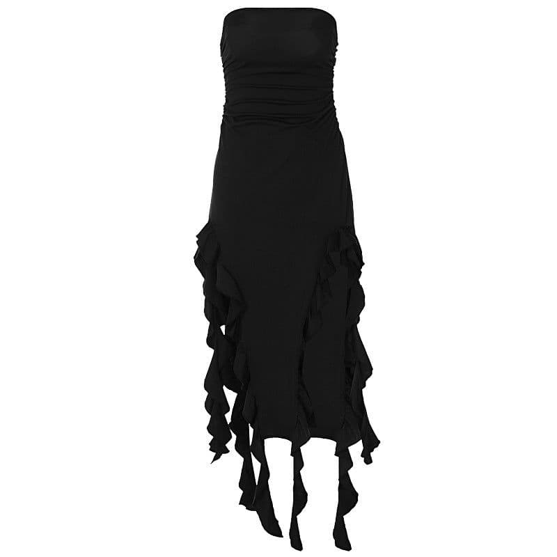 image-Women's Sleeveless Midi Dress - Irregular Tube Top Summer