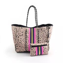 image-Neoprene Leopard Print Beach Bag - Large Capacity Shoulder Tote, Outdoor Handbag