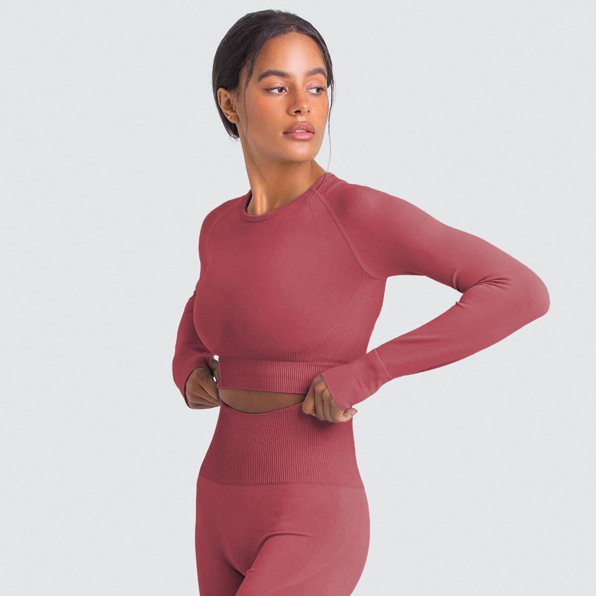 image-Women's Long Sleeve Yoga Top - Black Nylon Spandex