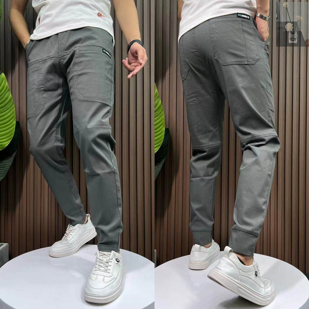 image-Men's Casual Pants - Black Straight Fit High Elastic