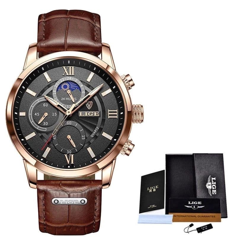 image-Lige Quartz Chronograph Watch - Business Style