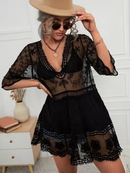 image-Yunshang Beach Sun Protection Bikini Jacket - Sexy Lace Swimsuit, Free Size, Multicolor
