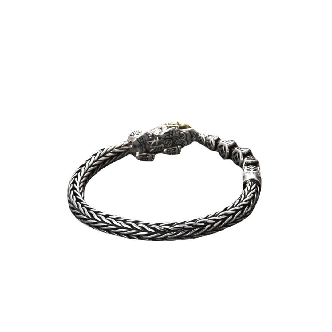 image-Sterling Silver Pixiu Bracelet for Men, Hand-Woven, 925 Silver, 22cm