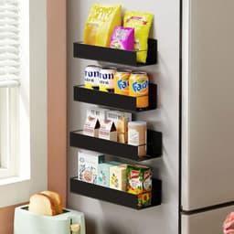 image-Magnetic Refrigerator Storage Rack - Black 4-Tier