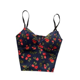 image-Corduroy Camisole Women's V-Neck Short Top - Red Floral