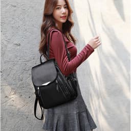 image-SMOOZA Women's Backpack PU Leather Black Large