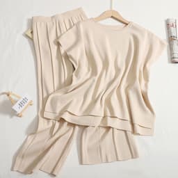 image-Women's Summer Knitted Suit - Black Sleeveless Top & Pants Set