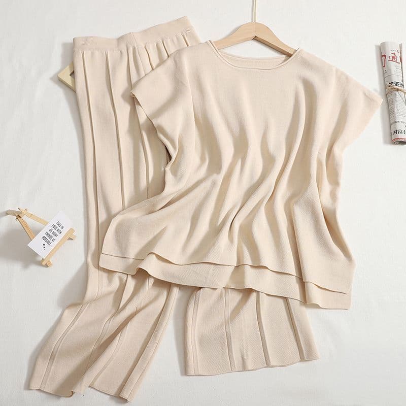 image-Women's Summer Knitted Suit - Black Sleeveless Top & Pants Set