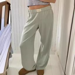 image-Women's Cotton Wide Leg Trousers - Sky Blue Elastic Waist