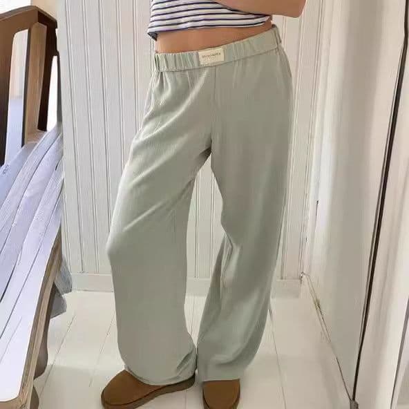 image-Women's Cotton Wide Leg Trousers - Sky Blue Elastic Waist