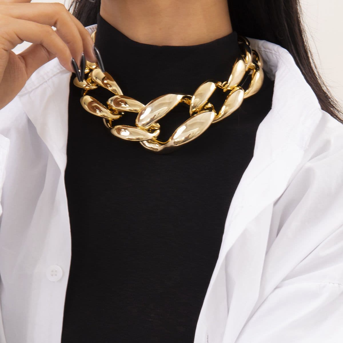 image-European and American cross-border jewelry hip-hop punk thick chain hollow pendant female street snap buttons exaggerated single-layer necklace