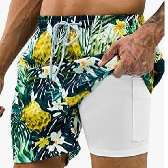 image-Men's 3D Print Swim Trunks - 2 Pack Quick Dry Stretch Shorts with Compression