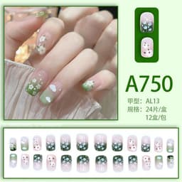image-Fresh French flowers, cute ins wind, ice and transparent stars, long style, short style, white, high-end manicure and wearable nails