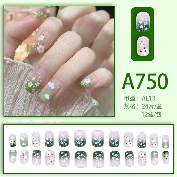 image-Fresh French flowers, cute ins wind, ice and transparent stars, long style, short style, white, high-end manicure and wearable nails