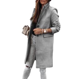 image-Autumn Winter Wool Coat For Women Long Sleeve Button Front Outerwear Warm Classic Style