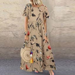 image-Women's Retro Floral Print Short Sleeve Dress