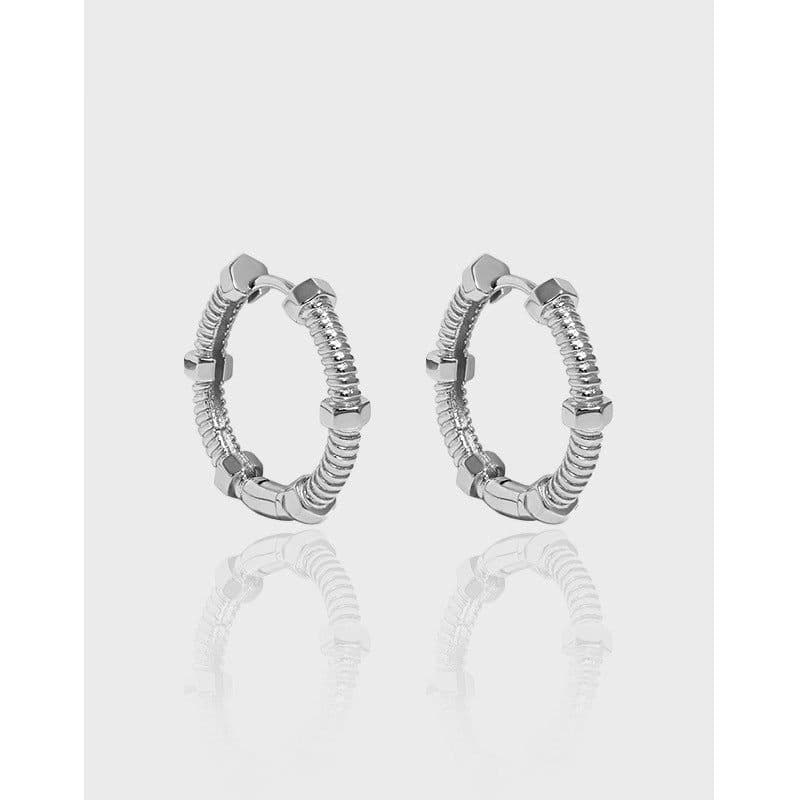 image-Sterling Silver Minimalist Hexagonal Earrings - 925 S925 Jewelry for Women