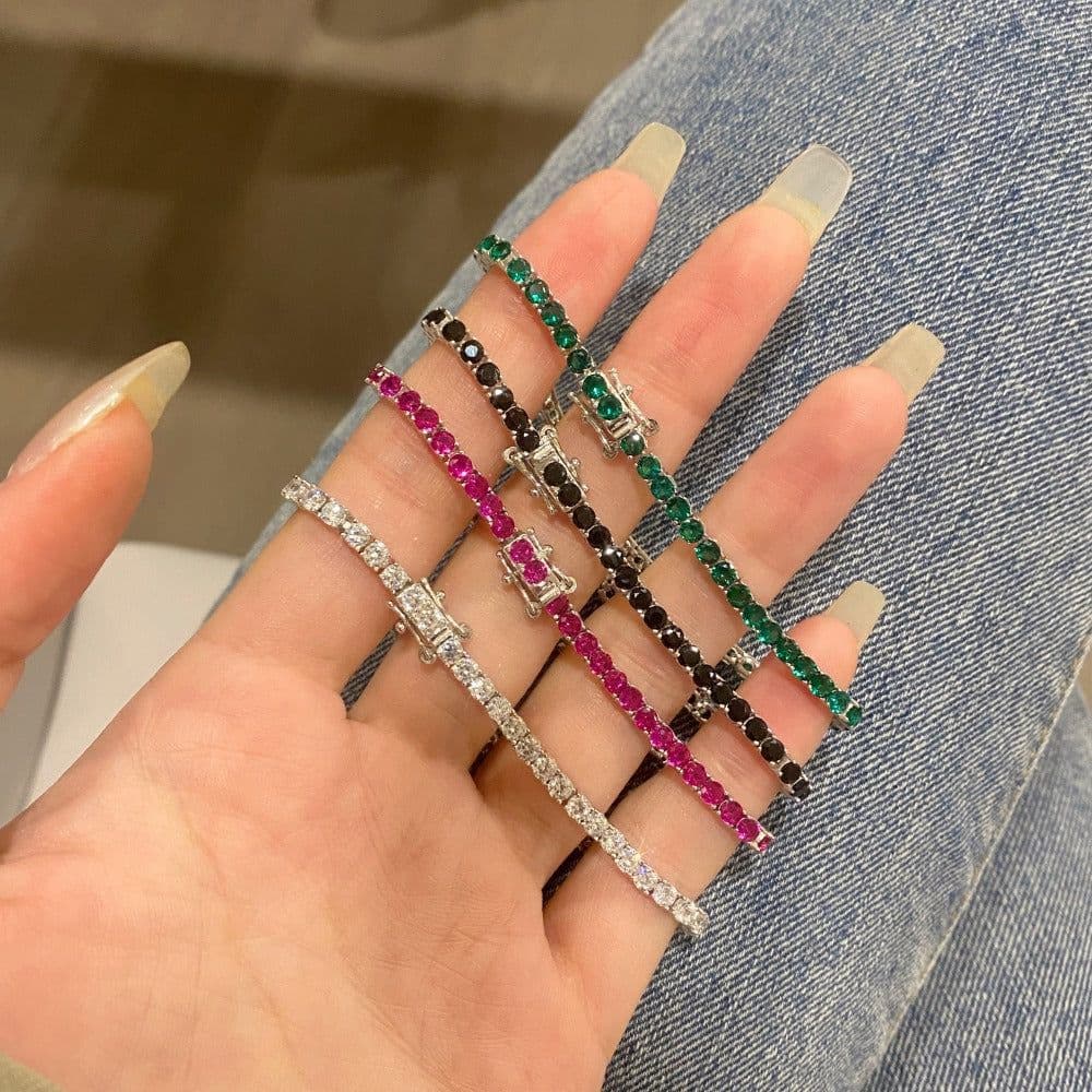 image-Sterling Silver 925 S925 Tennis Chain Bracelet - Geometry Zircon Fashion Jewelry for Women