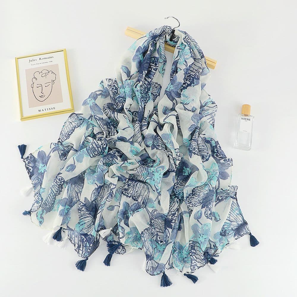 image-Japanese/Korean Butterfly Print Sun Protection Scarf, Beach Towel, 180x90cm