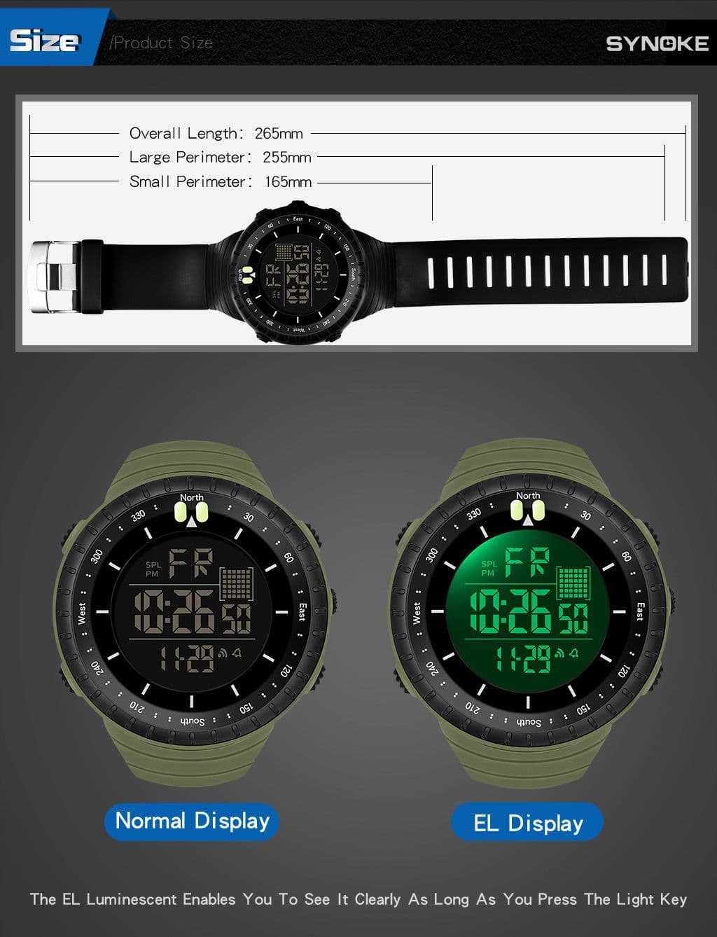 image-Men's Sports Watch - Army Green, 50m Waterproof, Luminous, Large Screen