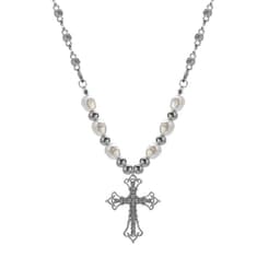 image-Necklace Cross Pearl Pendant Unisex Vintage