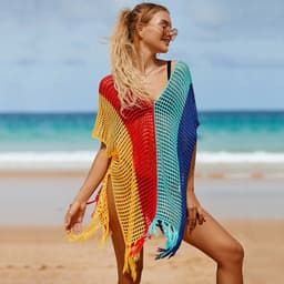 image-Women's Rainbow Hollow Bikini Blouse - Beach Cover Up