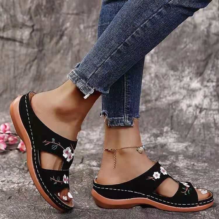 image-2022 Green Wedge Flower Sandals - Beach Casual Roman Sandals Women Size 43