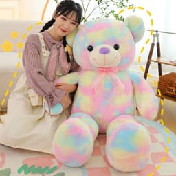 image-Colorful Large Teddy Bear Doll - Plush Hug Rainbow Bear Gift, 30cm