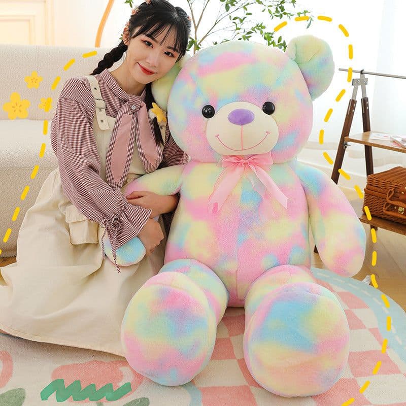 image-Colorful Large Teddy Bear Doll - Plush Hug Rainbow Bear Gift, 30cm