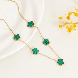 image-Titanium Steel Five-Flower Necklace - Green Women