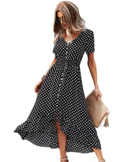 image-Polka Dot Swing Dress - Short Front Long Back