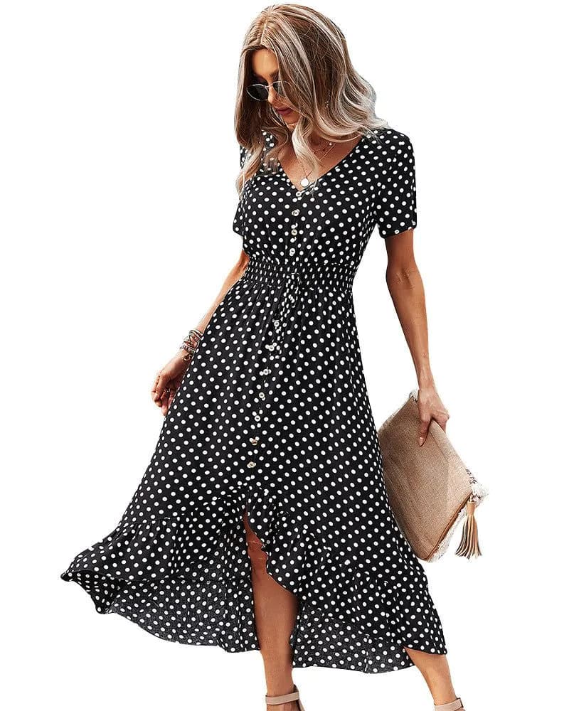 image-Polka Dot Swing Dress - Short Front Long Back