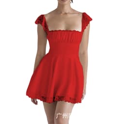 image-Women's White Lace Square Neck Dress - Backless High Waist