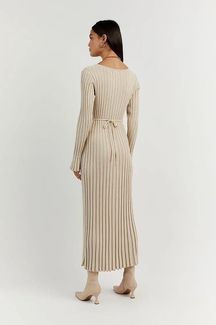 image-Knitted V-Neck Long Skirt for Women - 2023 Slim Fit