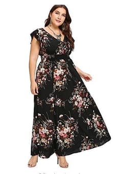 image-Women's Chiffon Dress - Ruffled Sleeves Elastic Waist Print