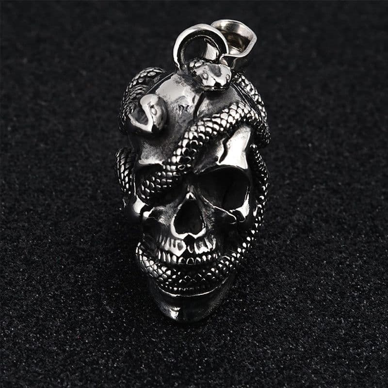 image-Titanium Steel Skull Snake Pendant Necklace