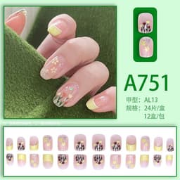 image-Fresh French flowers, cute ins wind, ice and transparent stars, long style, short style, white, high-end manicure and wearable nails