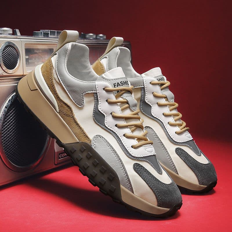 image-Trendy Korean Men's Shoes, Summer Breathable Casual Shoes, Flat Sole Daddy Sneakers - White Ash