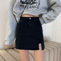 image-Denim Skirt Women High Waist A-Line Blue Short
