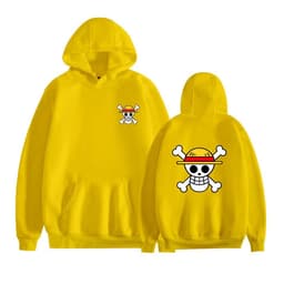 image-Yellow Hooded Sweatshirt - Anime Print Loose Fit