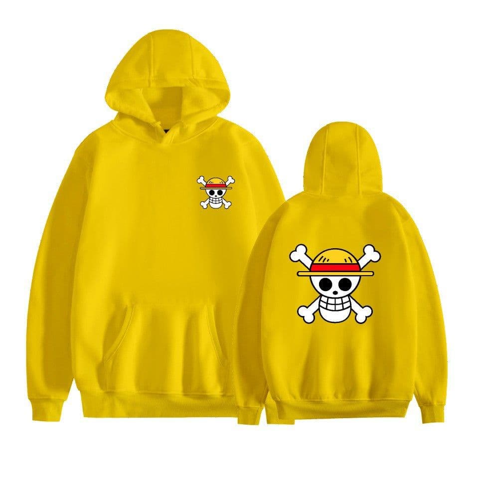 image-Yellow Hooded Sweatshirt - Anime Print Loose Fit