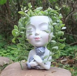 image-Resin Boo Girl Flower Pot Nordic Green Decorative
