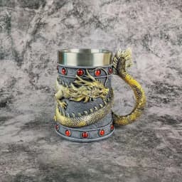 image-Chinese Dragon Beer Mug - Stainless Steel 550ml Gold