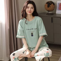 image-Women's Cotton Pajama Set - Cartoon Short Sleeve XXL
